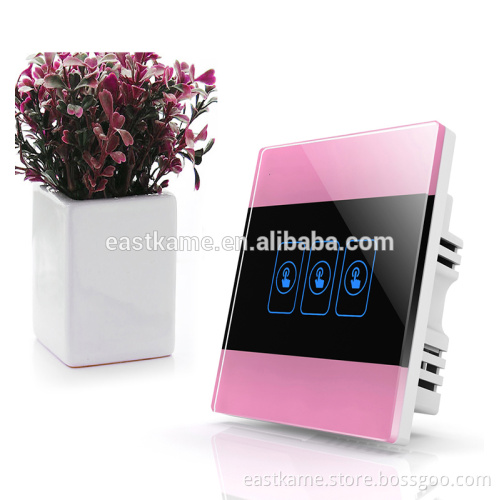 Pink 3 Gang Crystal Glass Panel Electronic Touch Smart Home Switch